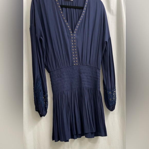 Ramy Brook V - Neck Long Sleeve Blue Dress with Lace and Grommet Accents - Picture 3 of 5